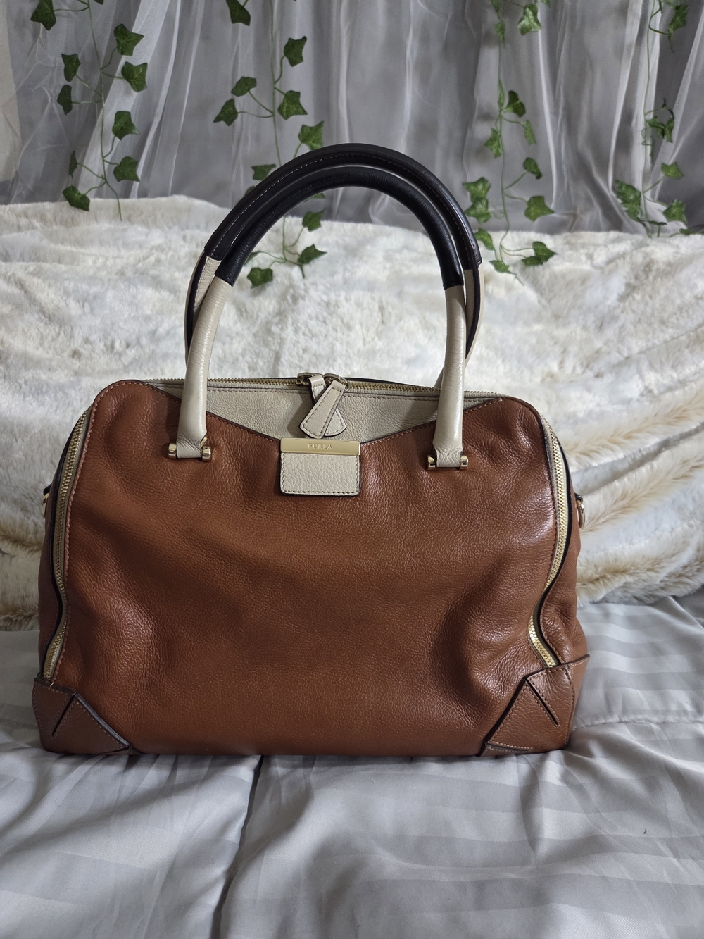 Furla Two-Tone Leather Satchel